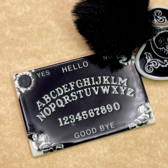 Black Ouija Board Keychain with Pom Pom Horror Halloween Goth Ghost - Picture 2 of 3